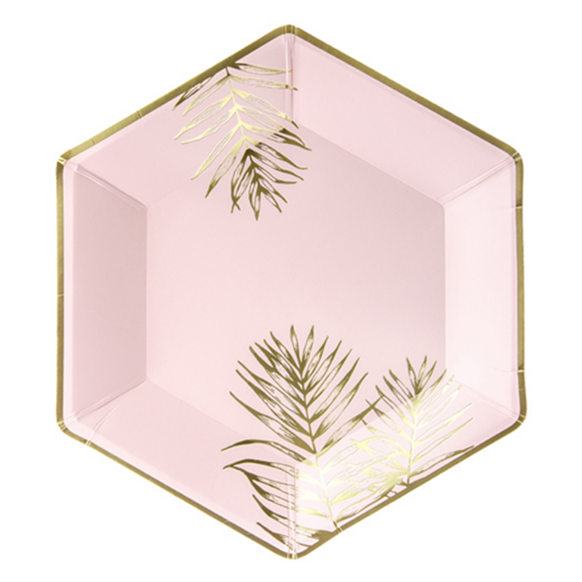 6 papieren borden Trend - Ø 23 cm - Roze palmbladeren