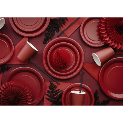 6 papieren borden - donkerrood - 18cm