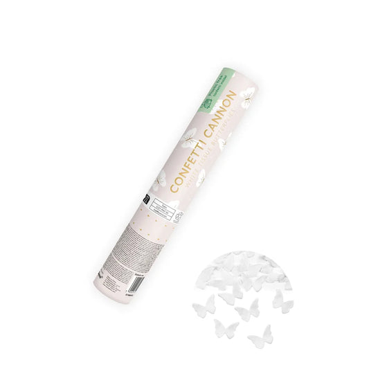 1 confetti kanon - 20cm - Witte vlinders