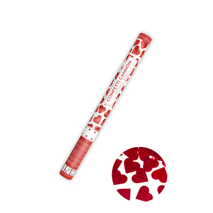 1 Confettikanon - 40cm - Metallic - Harten - Rood