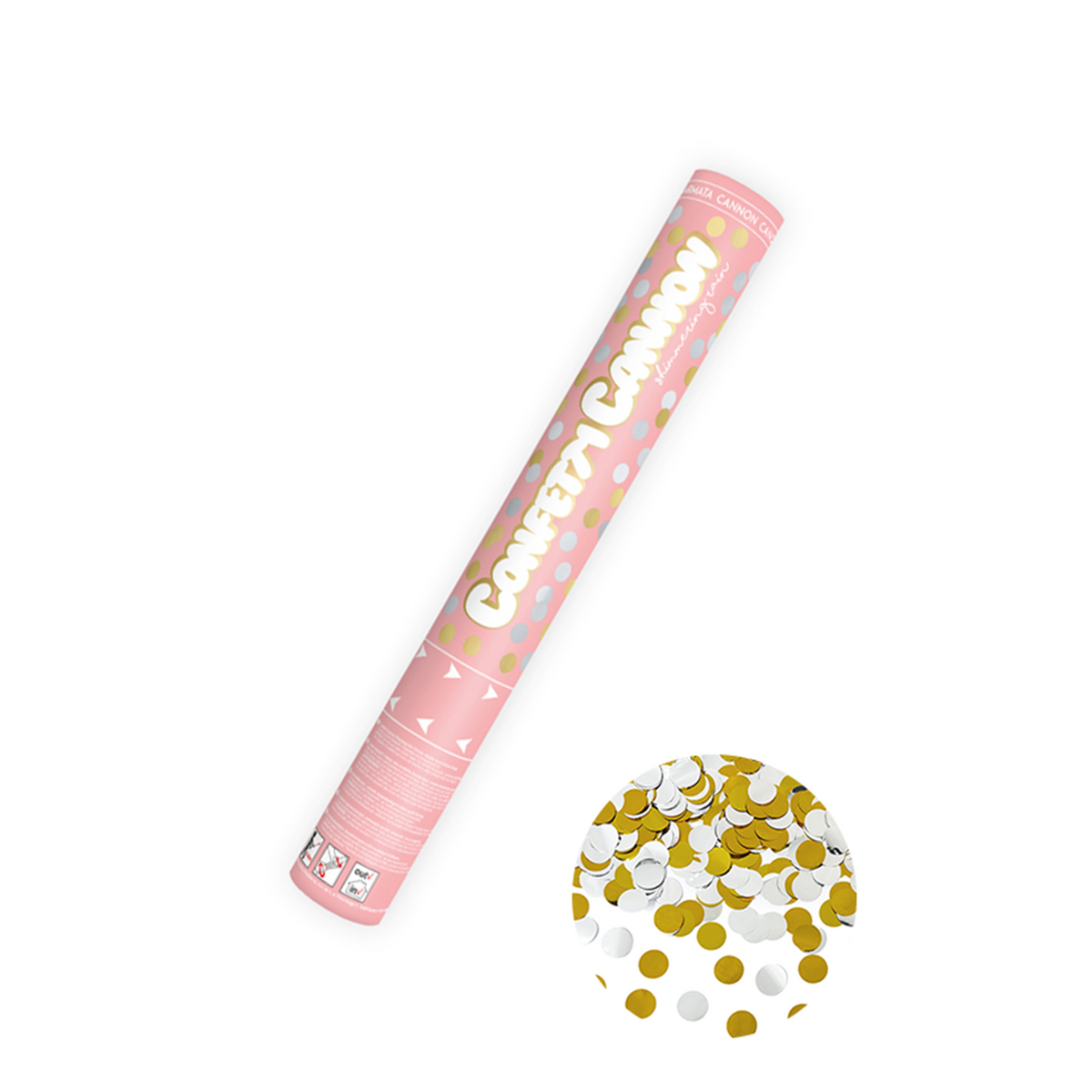 1 Confettikanon - 40cm - Metallic - Dots - Zilver & Goud