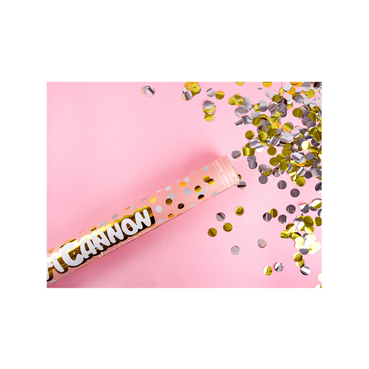 1 Confettikanon - 40cm - Metallic - Dots - Zilver & Goud