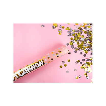 1 Confettikanon - 40cm - Metallic - Dots - Zilver & Goud