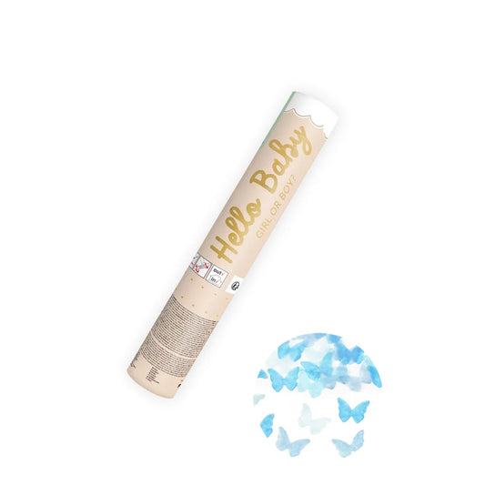 1 Confettikanon - 20 cm - Babyblauwe vlinders