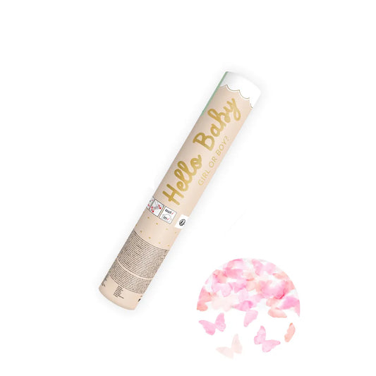 1 Confettikanon - 20cm - Baby Roze Vlinders