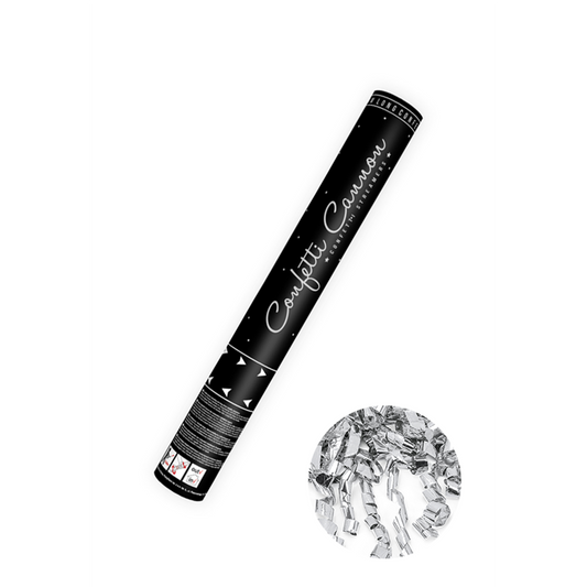 1 Confettikanon - 40 cm - Metallic - Slingers - Zilver