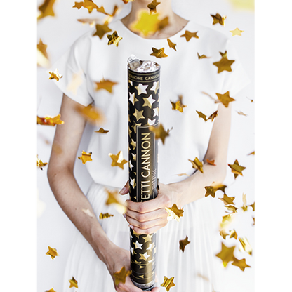 1 Confettikanon XL - 60cm - Metallic - Sterren - Goud