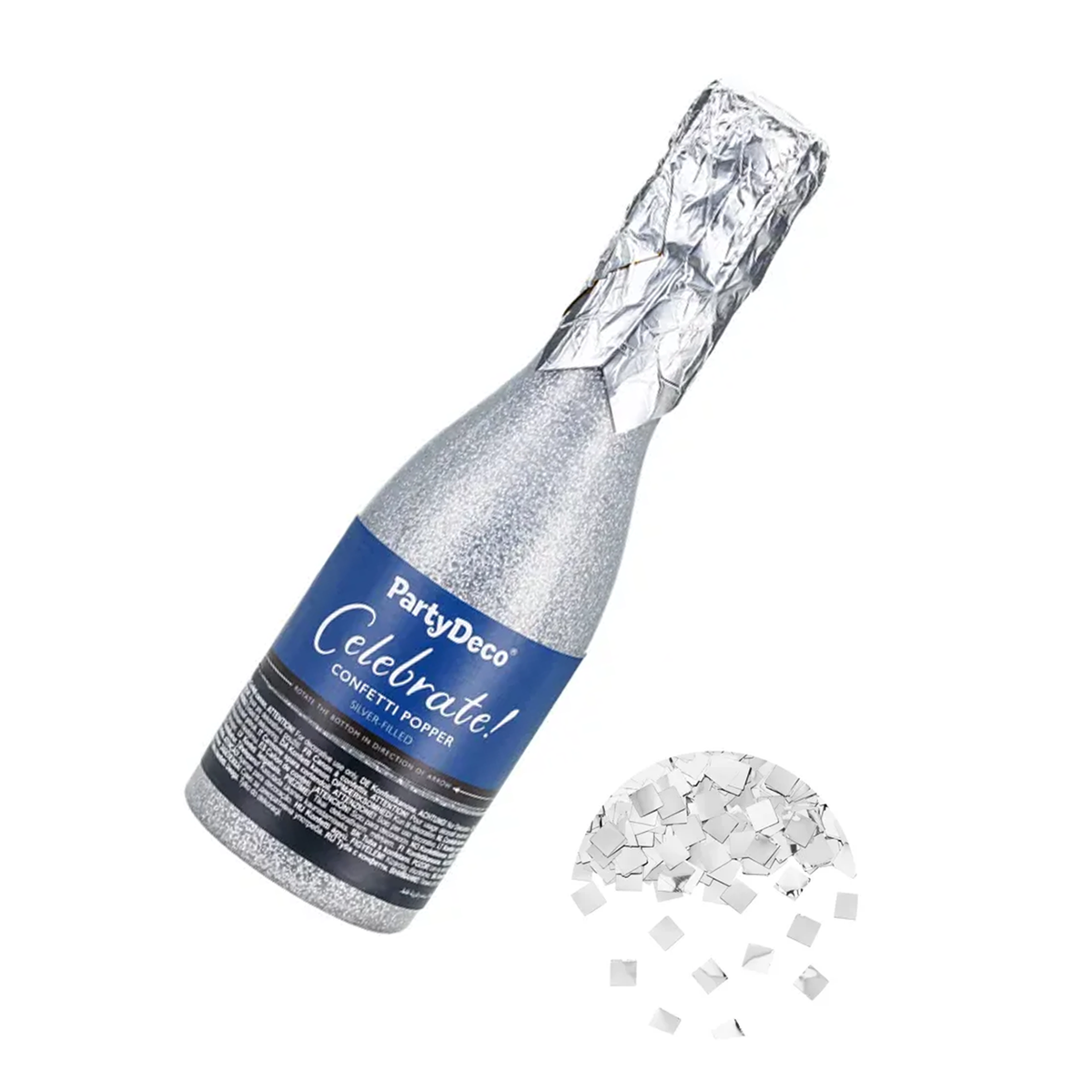 1 Confettikanon - 20,5 cm - Champagne - Zilver