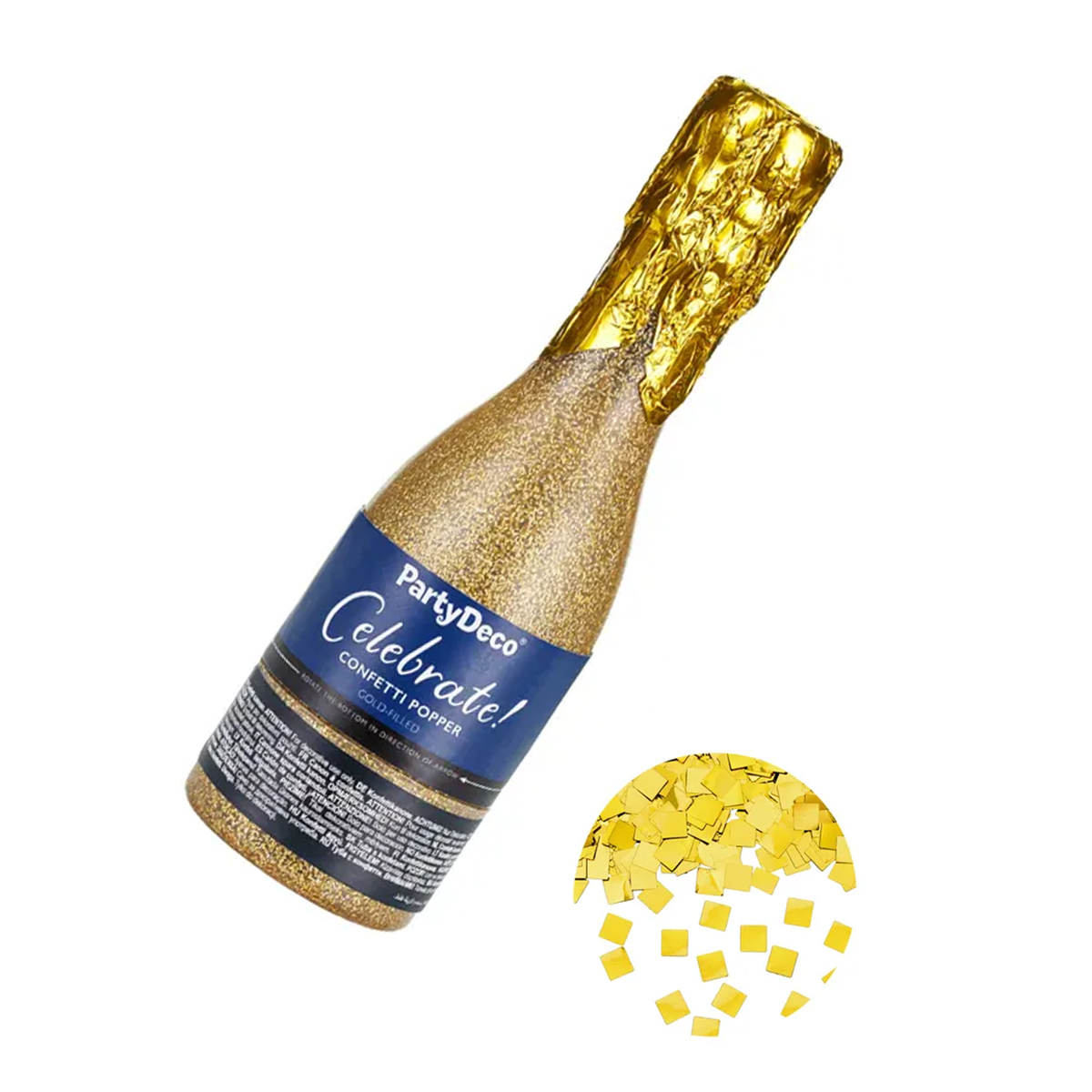 1 Confettikanon - 20,5 cm - Champagne - Goud