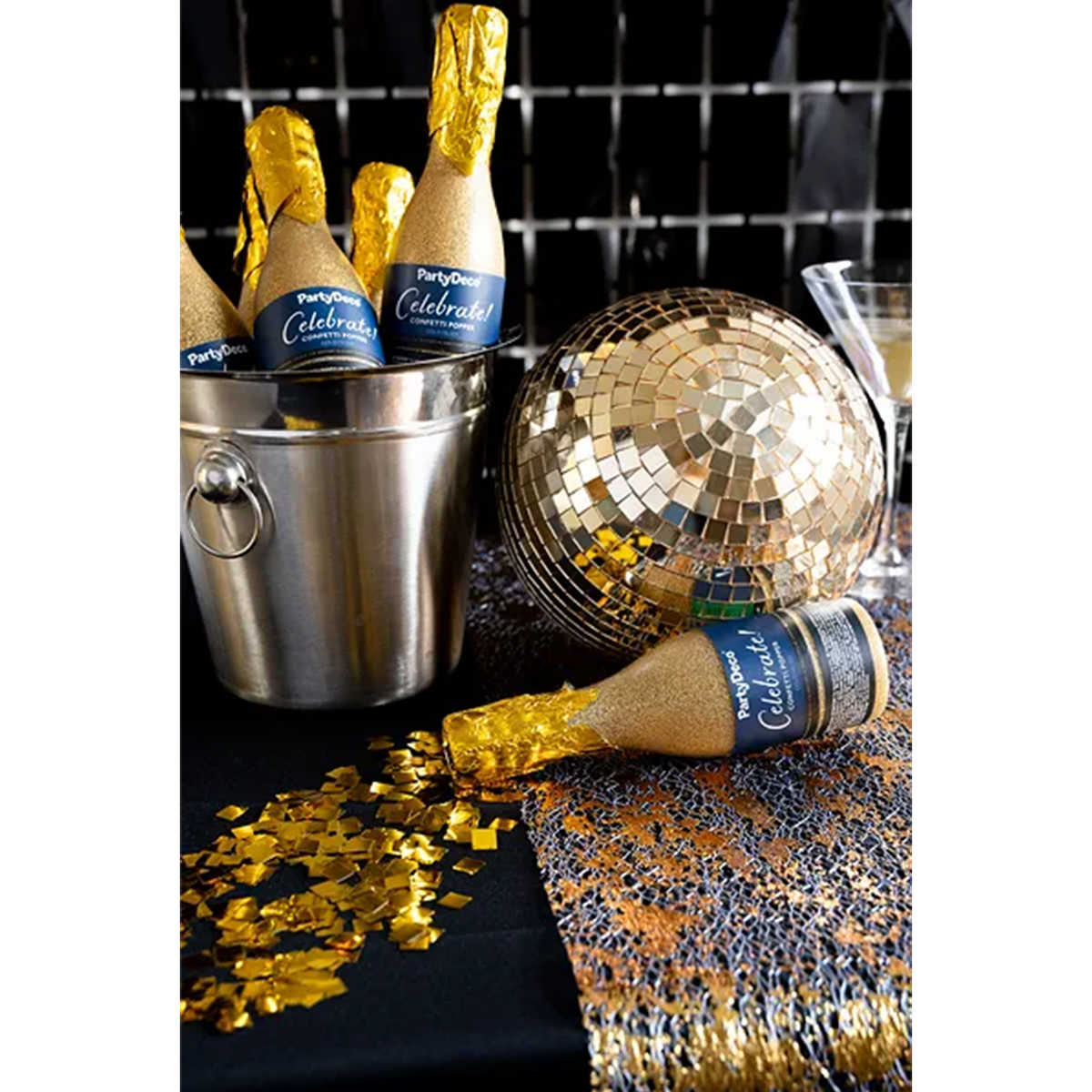 1 Confettikanon - 20,5 cm - Champagne - Goud