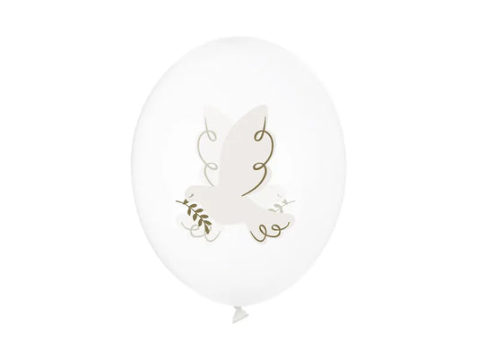 6 Motivballonnen - Ø 30cm - Duif - Kristalhelder
